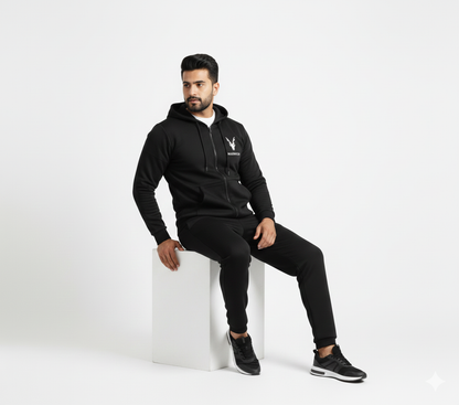 Markhor Black Printed Winter Tracksuit for Men & Boys | Zipped Hoodie with Trousers