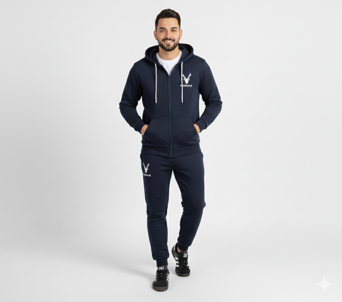 Markhor Black Printed Winter Tracksuit for Men & Boys | Zipped Hoodie with Trousers